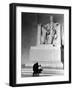 Black Man and Small Boy Kneeling Prayerfully on Steps on Front of Statue in the Lincoln Memorial-Thomas D^ Mcavoy-Framed Photographic Print