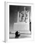 Black Man and Small Boy Kneeling Prayerfully on Steps on Front of Statue in the Lincoln Memorial-Thomas D^ Mcavoy-Framed Photographic Print