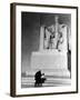 Black Man and Small Boy Kneeling Prayerfully on Steps on Front of Statue in the Lincoln Memorial-Thomas D^ Mcavoy-Framed Photographic Print