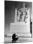 Black Man and Small Boy Kneeling Prayerfully on Steps on Front of Statue in the Lincoln Memorial-Thomas D^ Mcavoy-Mounted Photographic Print