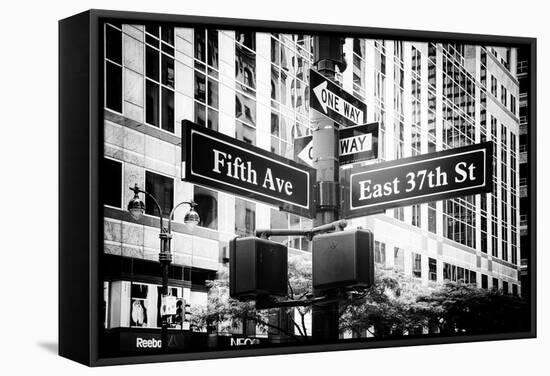 Black Manhattan Collection - Fifth Avenue Sign-Philippe Hugonnard-Framed Stretched Canvas