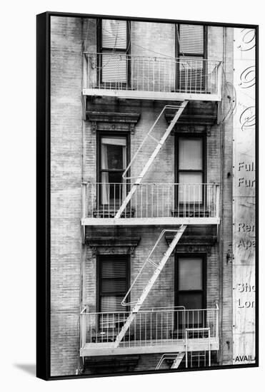 Black Manhattan Collection - Fire Escape Stairs-Philippe Hugonnard-Framed Stretched Canvas