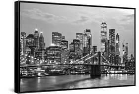 Black Manhattan Collection - New York by Night-Philippe Hugonnard-Framed Stretched Canvas