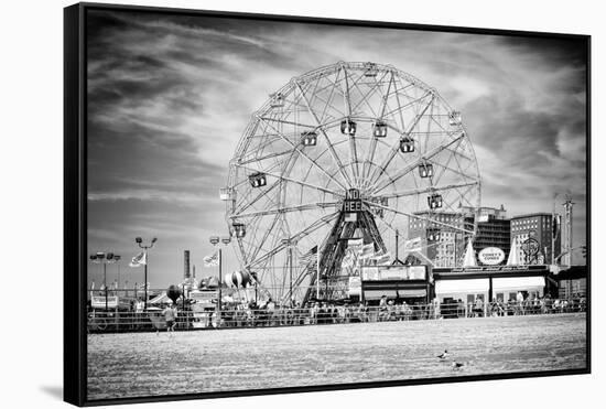 Black Manhattan Collection - Wonder Wheel-Philippe Hugonnard-Framed Stretched Canvas