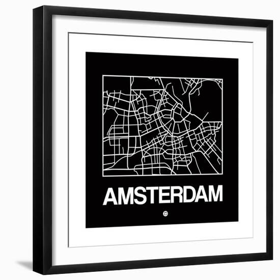 Black Map of Amsterdam-NaxArt-Framed Premium Giclee Print