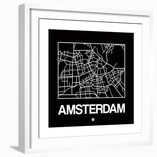 Black Map of Amsterdam-NaxArt-Framed Premium Giclee Print