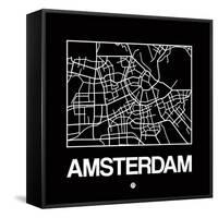 Black Map of Amsterdam-NaxArt-Framed Stretched Canvas