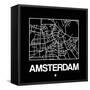 Black Map of Amsterdam-NaxArt-Framed Stretched Canvas