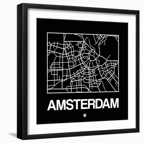 Black Map of Amsterdam-NaxArt-Framed Art Print