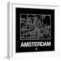 Black Map of Amsterdam-NaxArt-Framed Art Print