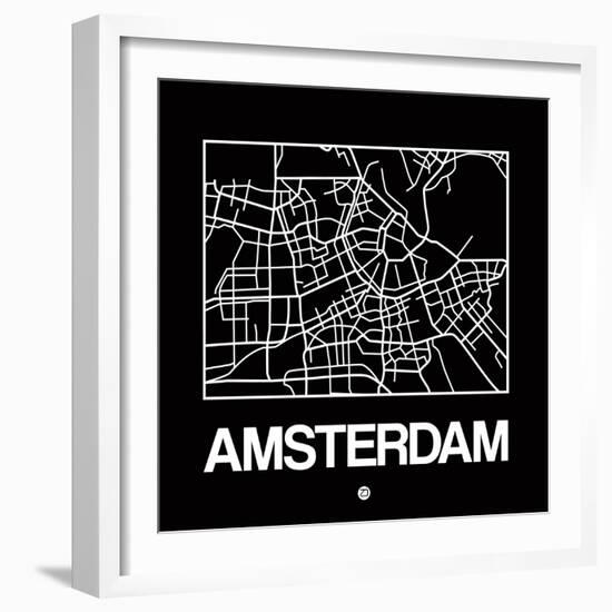 Black Map of Amsterdam-NaxArt-Framed Art Print