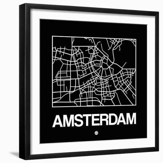 Black Map of Amsterdam-NaxArt-Framed Premium Giclee Print