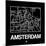 Black Map of Amsterdam-NaxArt-Mounted Premium Giclee Print