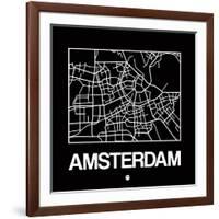 Black Map of Amsterdam-NaxArt-Framed Art Print