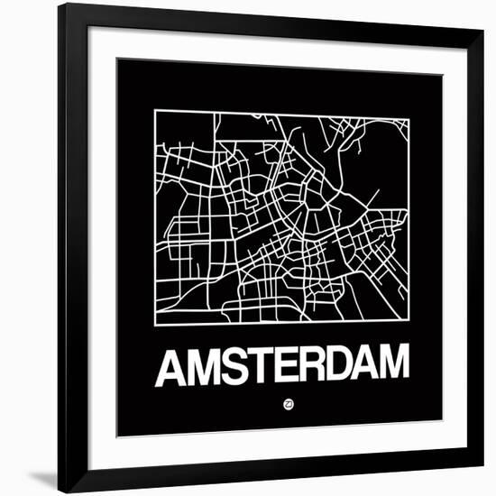 Black Map of Amsterdam-NaxArt-Framed Art Print