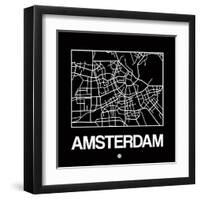 Black Map of Amsterdam-NaxArt-Framed Art Print