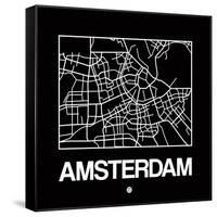 Black Map of Amsterdam-NaxArt-Framed Stretched Canvas