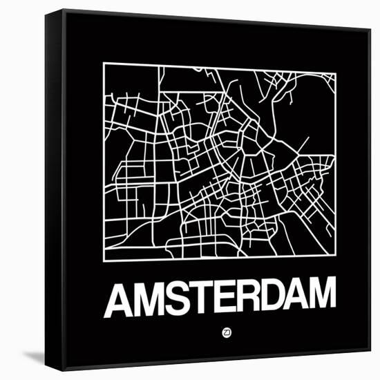 Black Map of Amsterdam-NaxArt-Framed Stretched Canvas