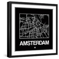 Black Map of Amsterdam-NaxArt-Framed Art Print