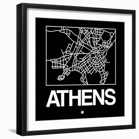 Black Map of Athens-NaxArt-Framed Art Print