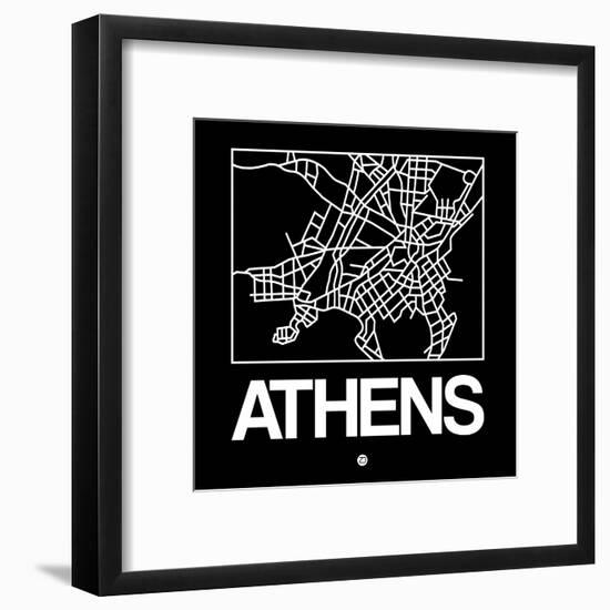 Black Map of Athens-NaxArt-Framed Art Print