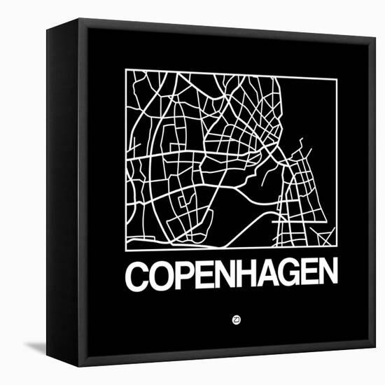 Black Map of Copenhagen-NaxArt-Framed Stretched Canvas