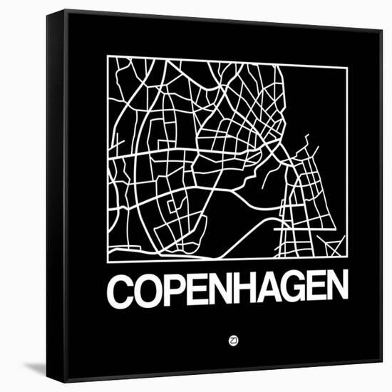 Black Map of Copenhagen-NaxArt-Framed Stretched Canvas