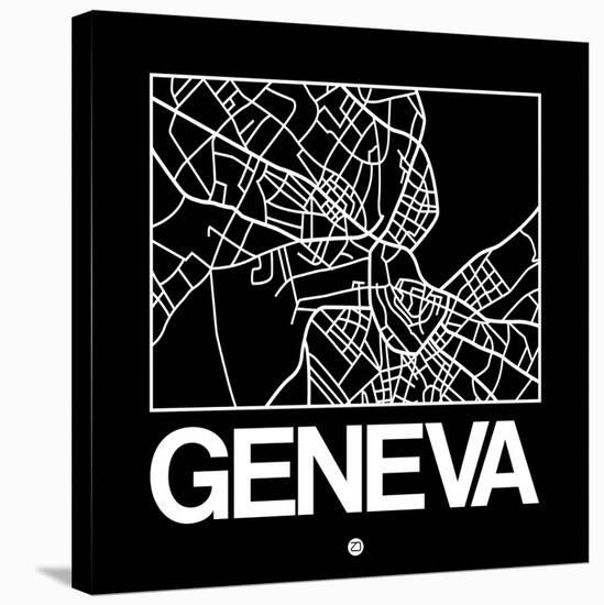 Black Map of Geneva-NaxArt-Stretched Canvas