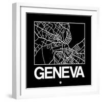 Black Map of Geneva-NaxArt-Framed Art Print