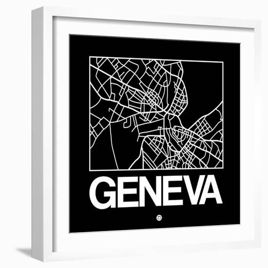 Black Map of Geneva-NaxArt-Framed Art Print