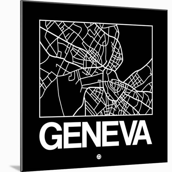 Black Map of Geneva-NaxArt-Mounted Art Print