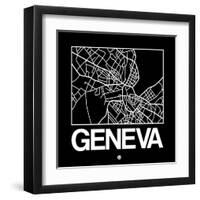 Black Map of Geneva-NaxArt-Framed Art Print