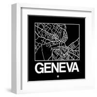 Black Map of Geneva-NaxArt-Framed Art Print