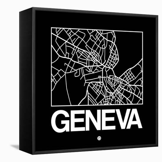 Black Map of Geneva-NaxArt-Framed Stretched Canvas