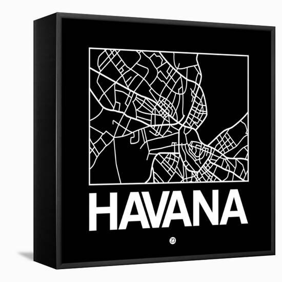 Black Map of Havana-NaxArt-Framed Stretched Canvas