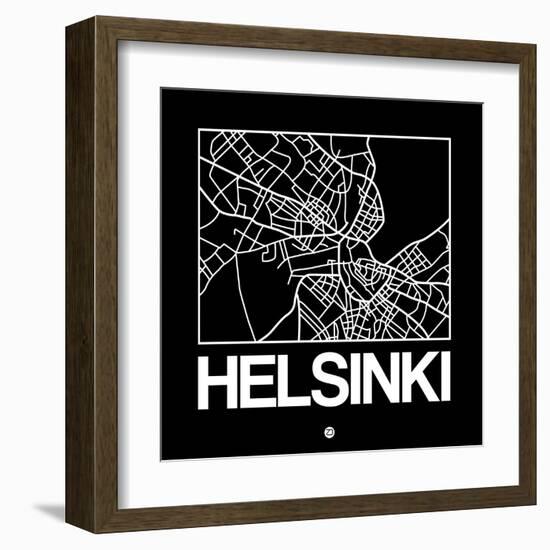 Black Map of Helsinki-NaxArt-Framed Art Print