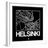 Black Map of Helsinki-NaxArt-Framed Art Print