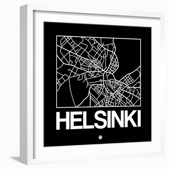 Black Map of Helsinki-NaxArt-Framed Art Print