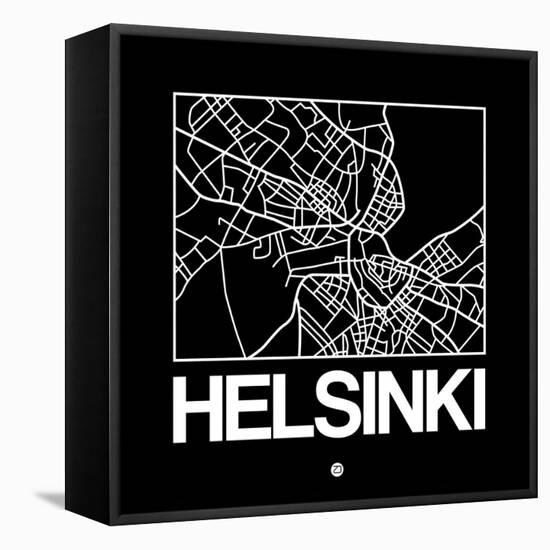 Black Map of Helsinki-NaxArt-Framed Stretched Canvas