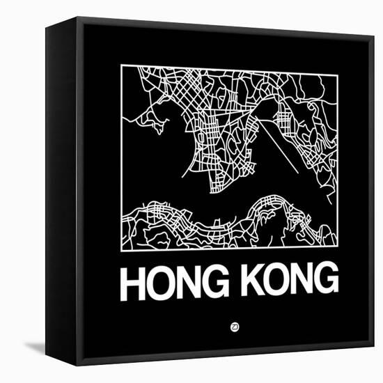 Black Map of Hong Kong-NaxArt-Framed Stretched Canvas