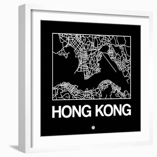 Black Map of Hong Kong-NaxArt-Framed Art Print