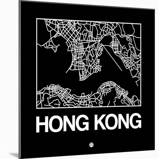 Black Map of Hong Kong-NaxArt-Mounted Art Print