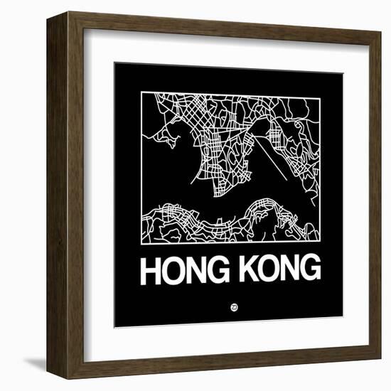 Black Map of Hong Kong-NaxArt-Framed Art Print