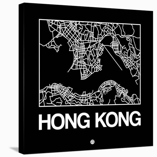 Black Map of Hong Kong-NaxArt-Stretched Canvas