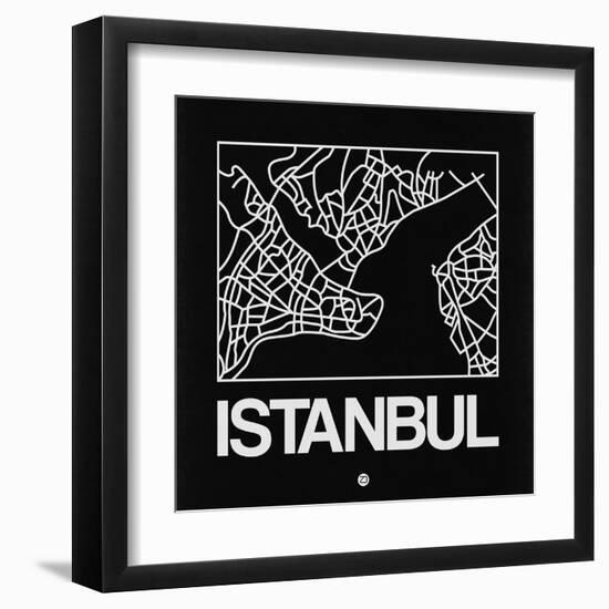 Black Map of Istanbul-NaxArt-Framed Art Print