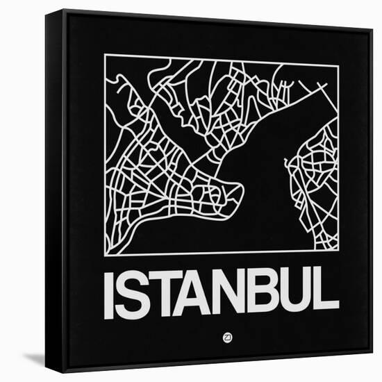 Black Map of Istanbul-NaxArt-Framed Stretched Canvas