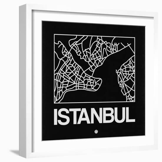 Black Map of Istanbul-NaxArt-Framed Art Print