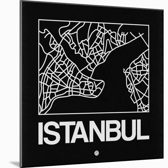 Black Map of Istanbul-NaxArt-Mounted Art Print