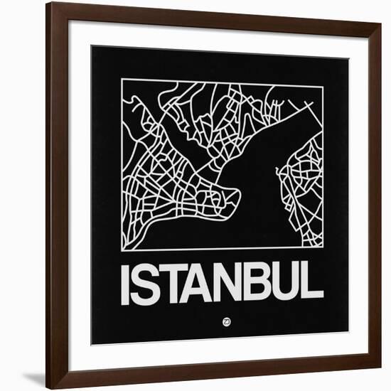 Black Map of Istanbul-NaxArt-Framed Art Print