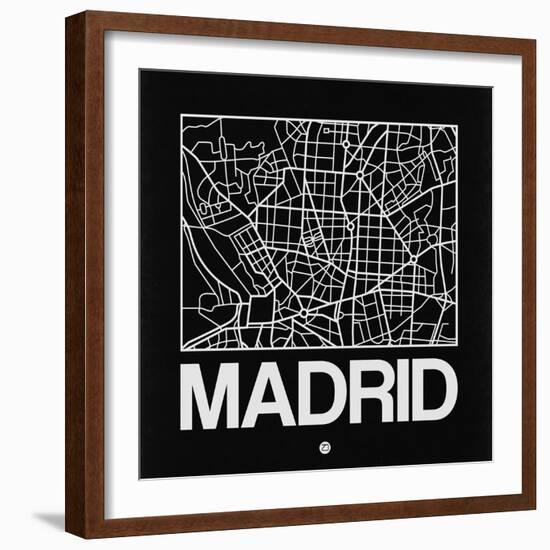 Black Map of Madrid-NaxArt-Framed Art Print